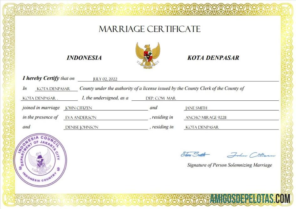 Em branco modelo Word e PDF de certidão de casamento na Indonésia